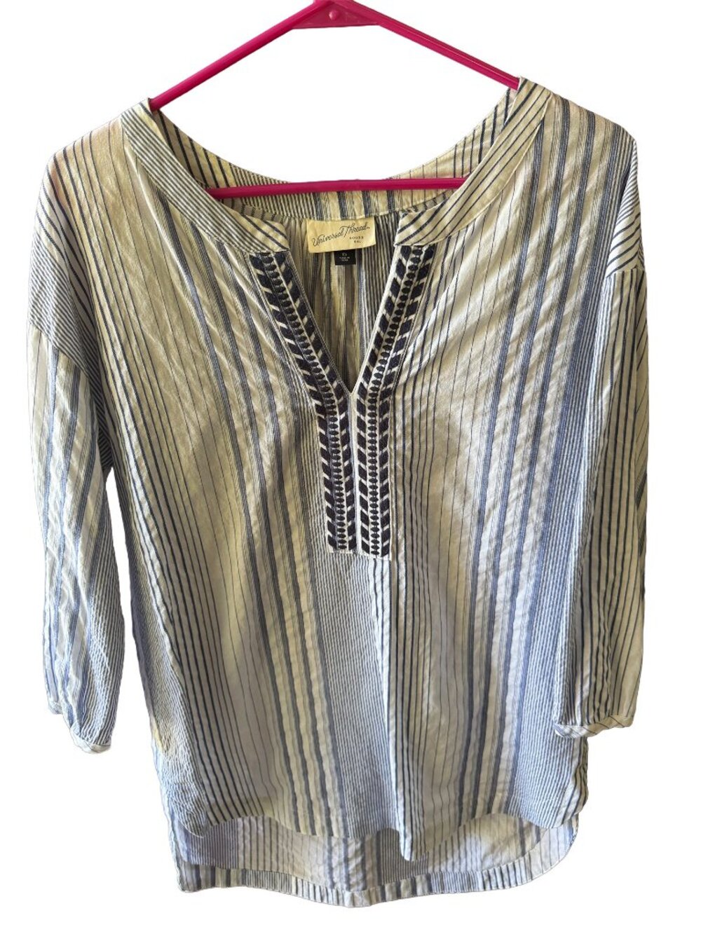 Universal Thread Striped Embroidered Boho Blouse XS Blue White Summer Tunic